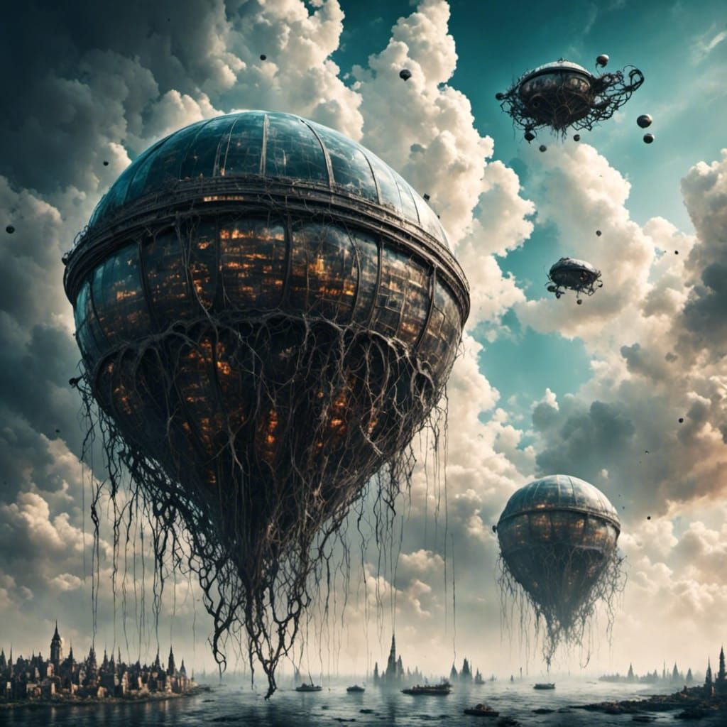 Futuristic Octopus Spacecraft Attacks City