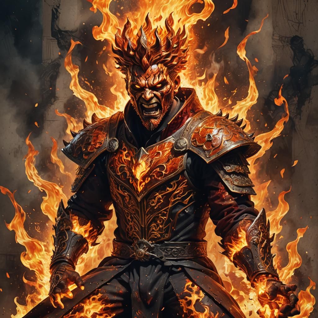 Fiery King in Explosive Comic Book Style