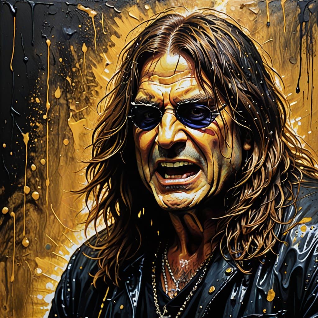 Ozzy Osbourne Acrylic Grunge Painting with Vibrant Colors