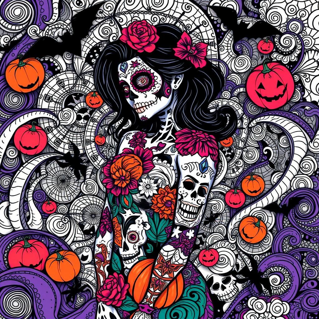 Halloween Zentangle Woman in Digital Pop Art