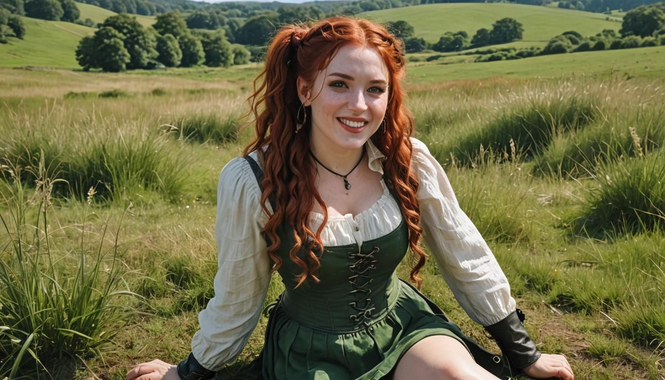 Red-Haired Woman on Highlands, Oil Painting