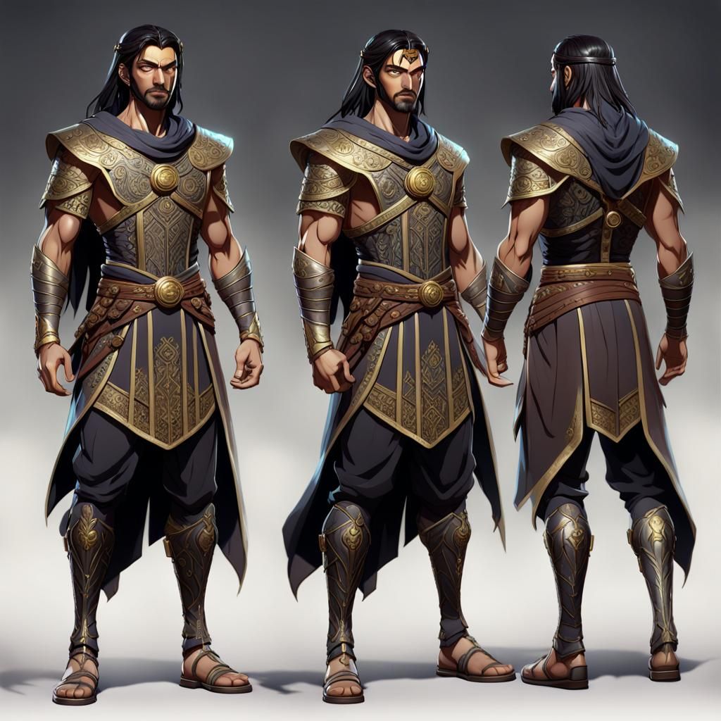 Arabian Warrior Character Sheet in Anime Style