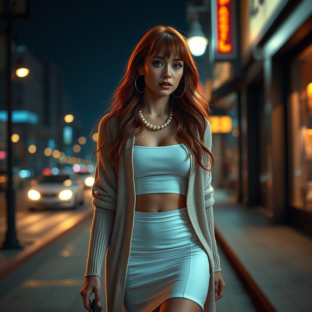 Ethereal Redhead Stepping into Enchanted Night