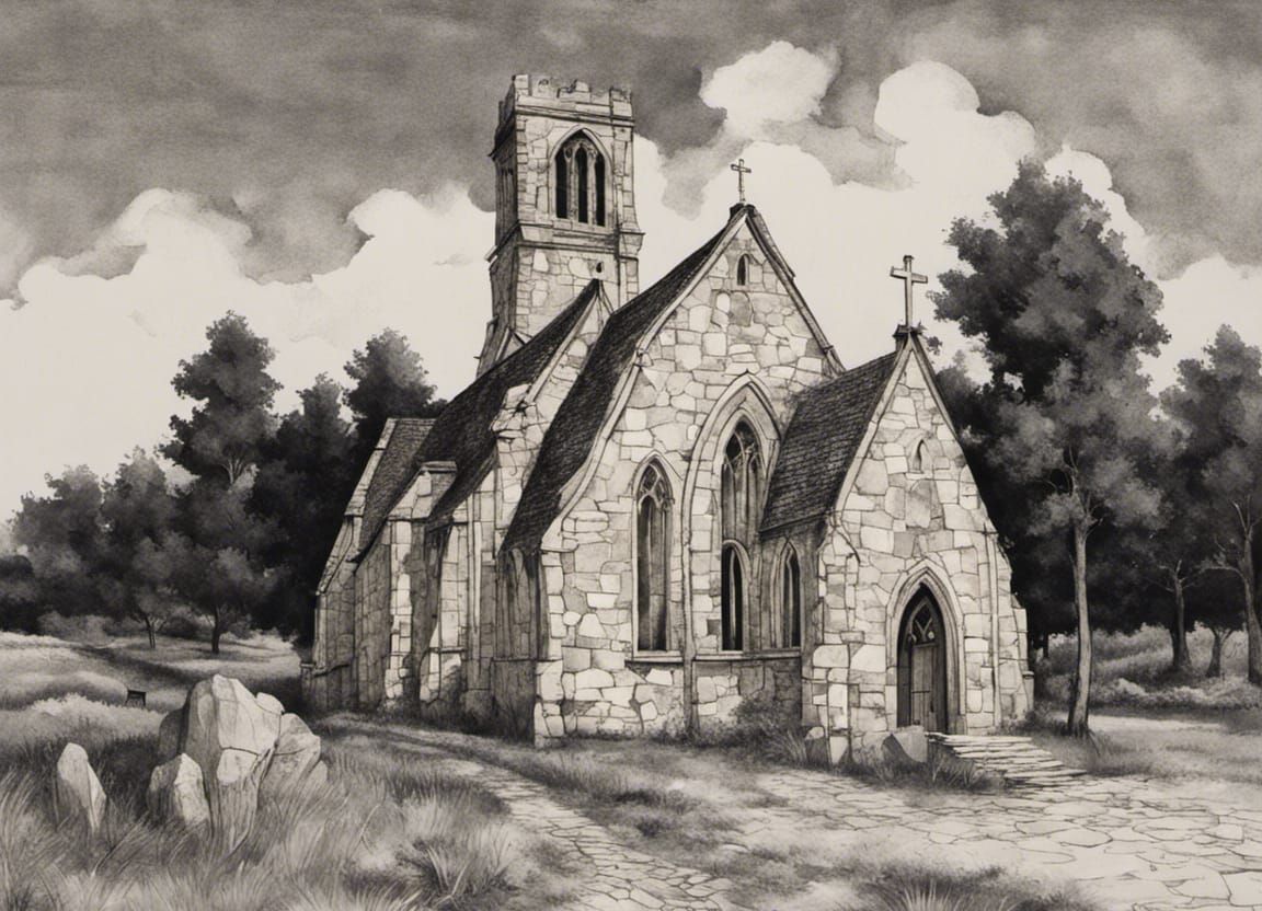 Gothic Stone Church in Realism Style