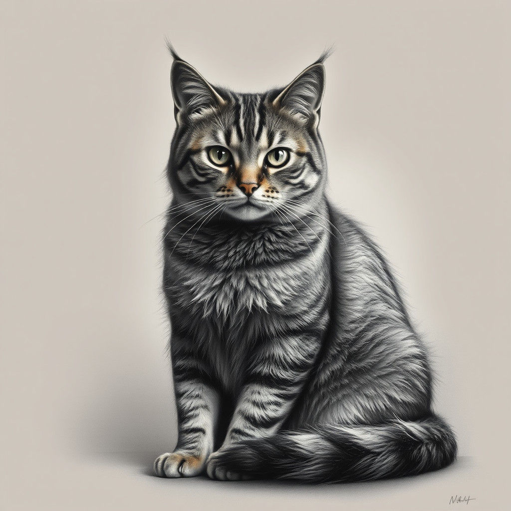 Tabby Cat Portrait in Charcoal Art Style