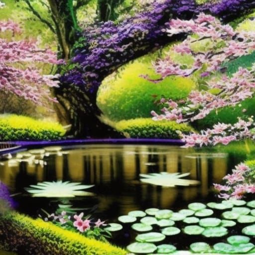 Ethereal Garden with Beautiful pond& Cherry blossom trees& ethereal vibes& magical vibes& Crowd pleasing vibes& charming...