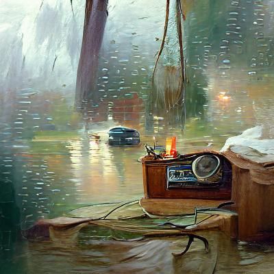 Rainy Afternoon Radio, Oil Painting Style
