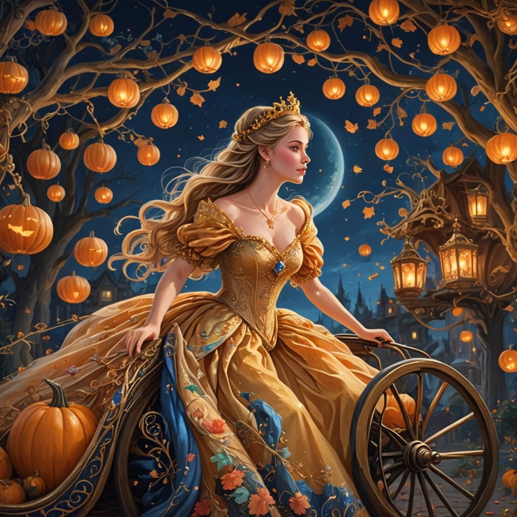 Princess and Pumpkin Carriage in Art Nouveau Style