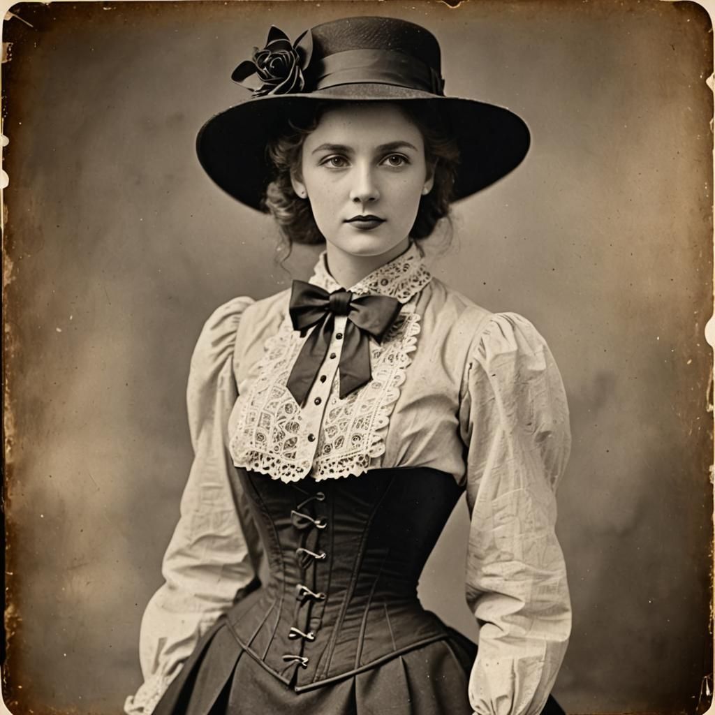 Vintage Woman in Hourglass Corset and Formal Wear