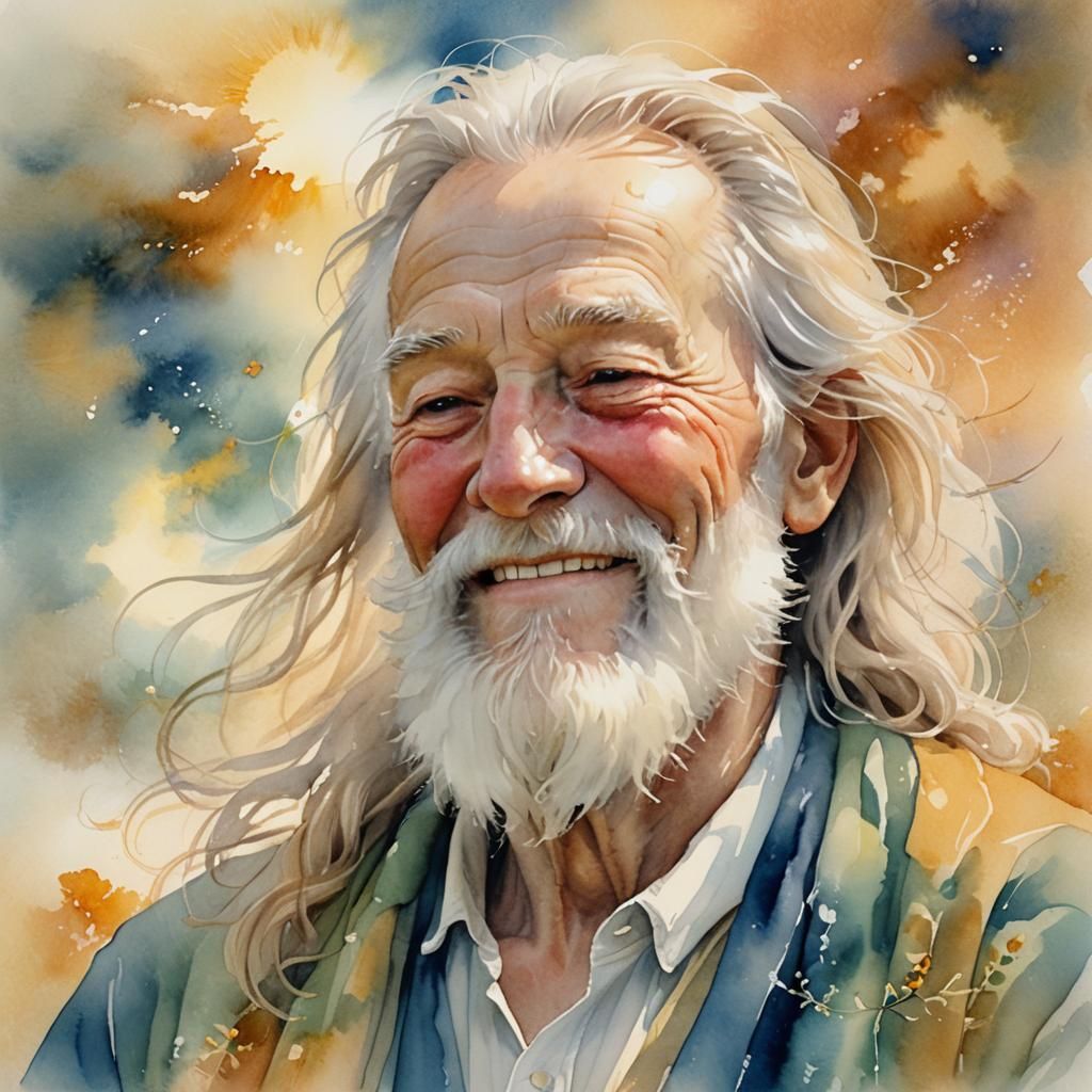 Softly Lit Portrait of a Serene Elderly Man in Ethereal Aura
