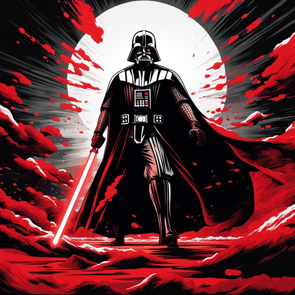 Menacing Samurai Darth Vader with Lightsaber
