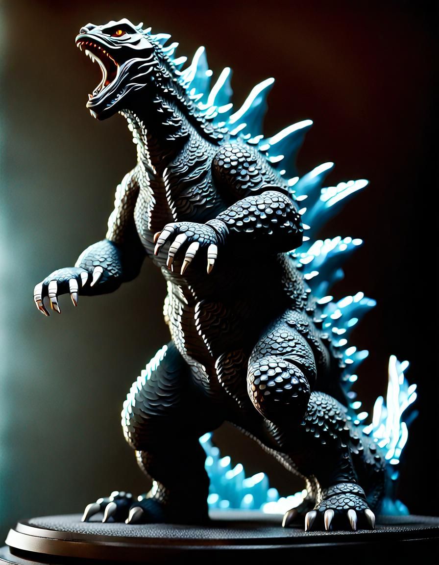 Menacing Godzilla Figurine in Watercolor Style