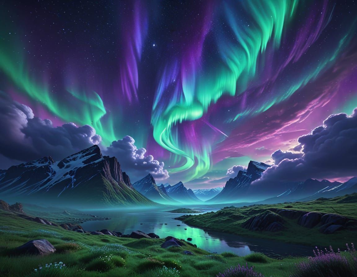 Majestic Aurora Borealis Shines in Night Sky