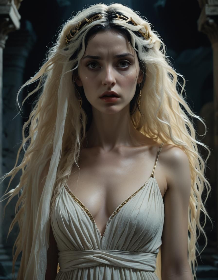 Gothic Greek Beauty in Ancient Temple