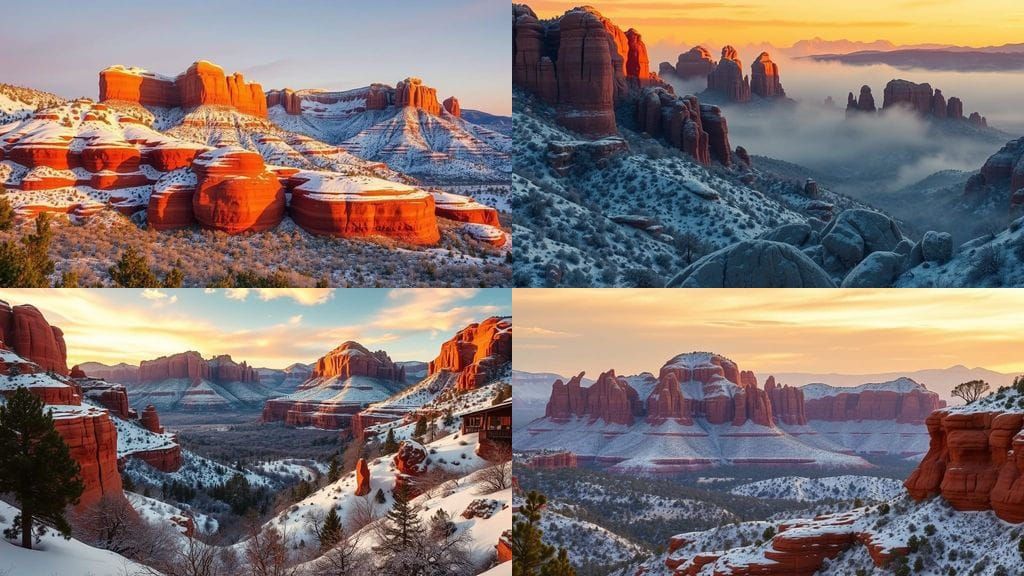 Sedona Red Rocks in Snow at Golden Hour