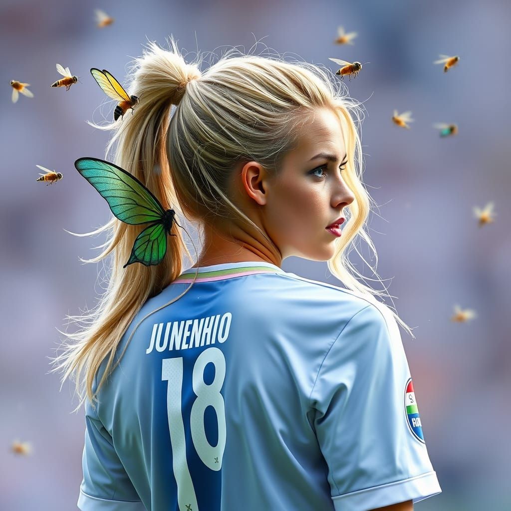 Female Footballer in Multicultural Team with Fairies