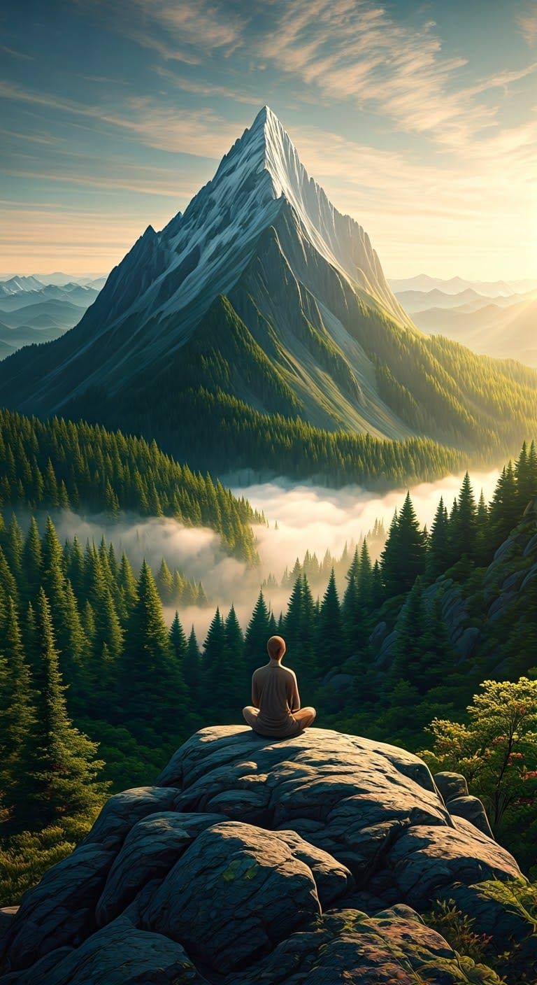 Meditative Figure Amidst Dawn's Golden Light