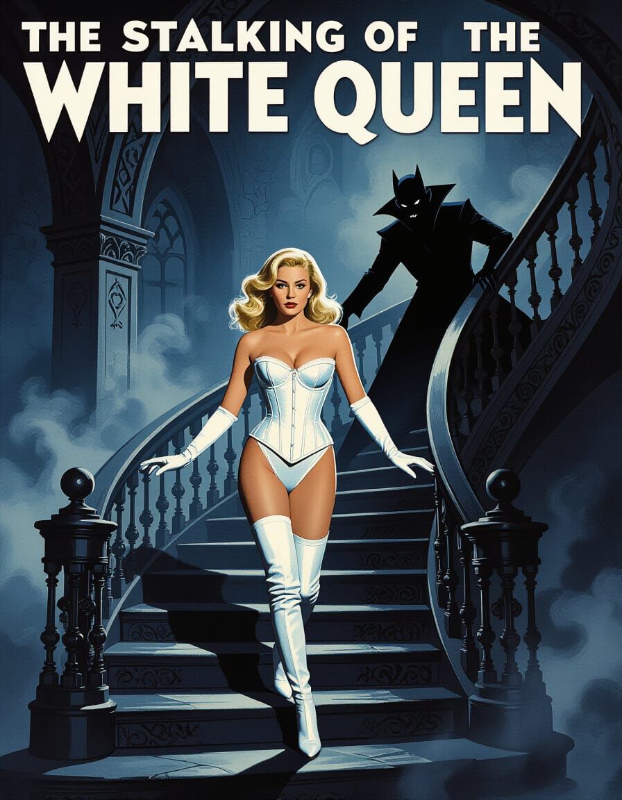 Hammer Horror Poster: White Queen Stalked by Vampire Shadow