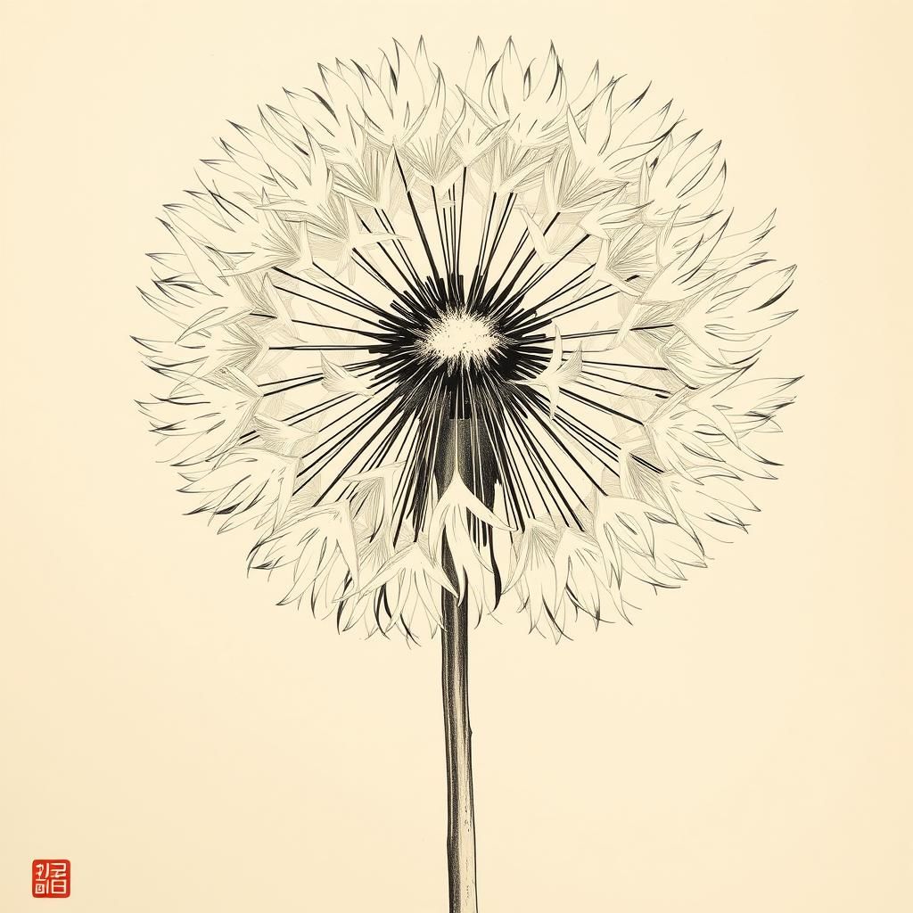 Dandelion in Ukiyo-e Style with Golden Kintsugi