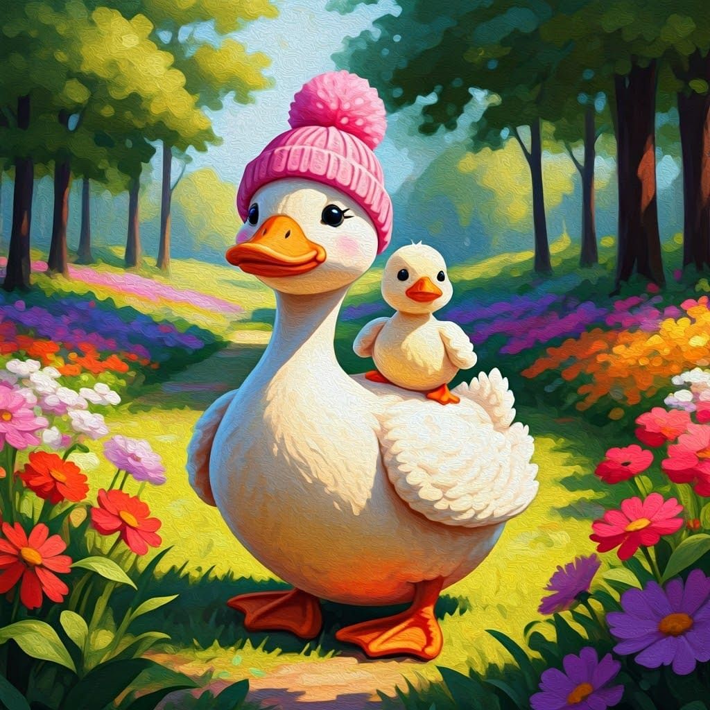 Mother and Baby Duck Amigurumi in Park