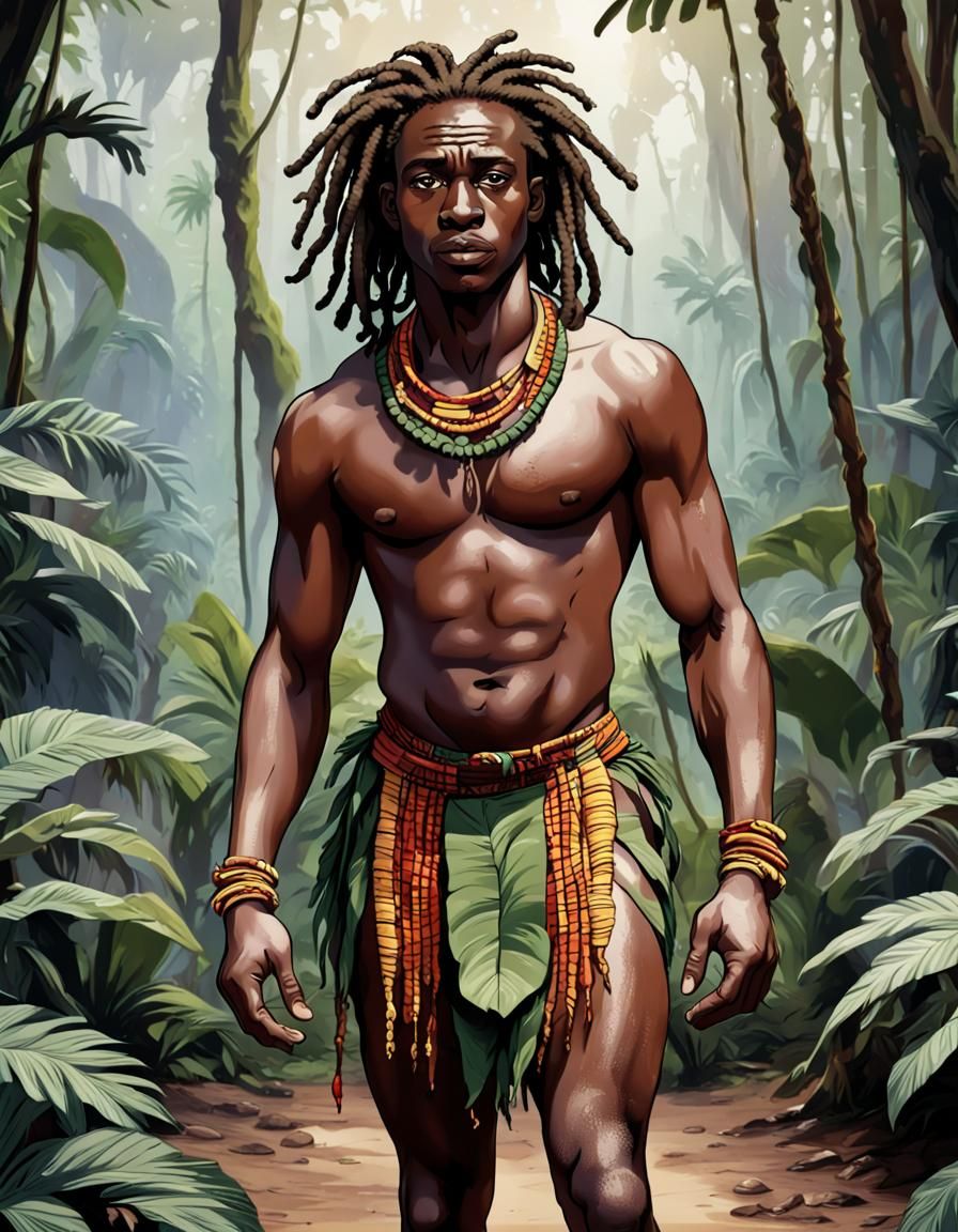 Tarzan in African Jungle with Traditional Outfit