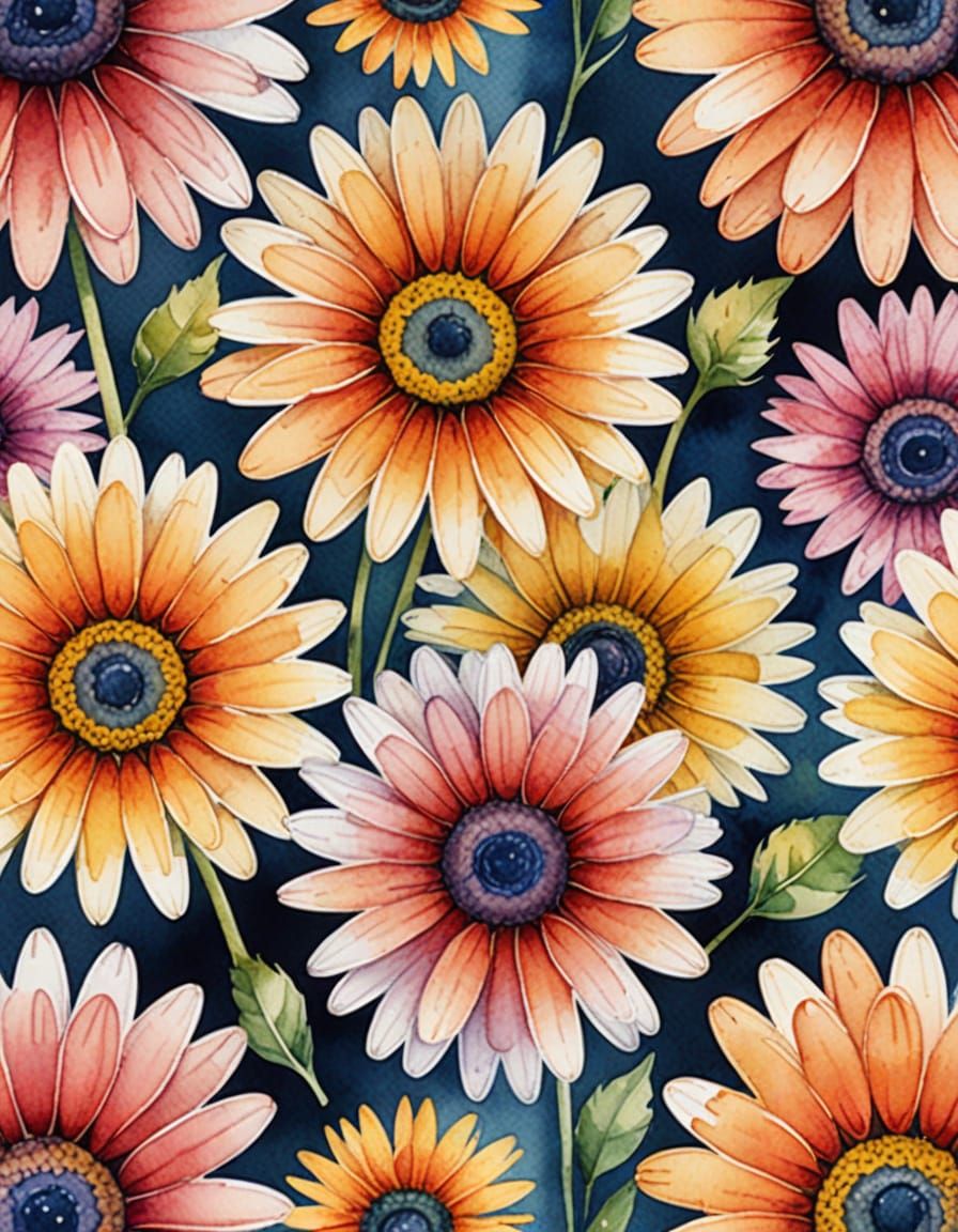 Rainbow Daisy Blooms in Whimsical Watercolor