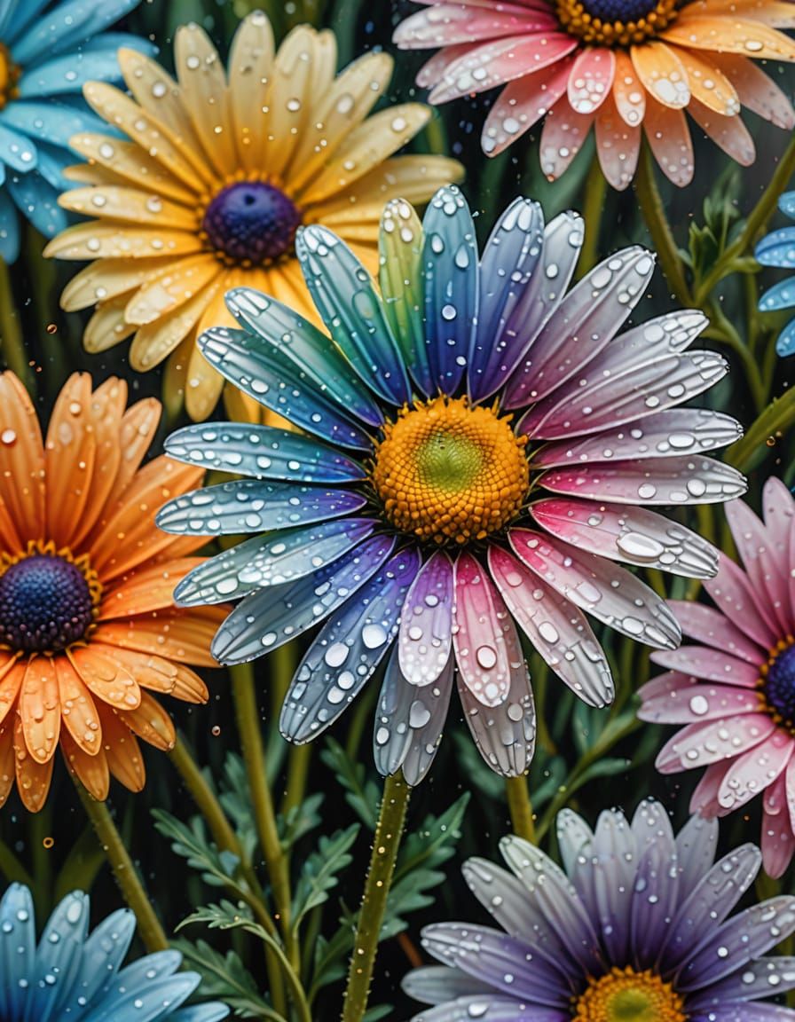 Vibrant Daisy with Iridescent Rainbow Petals
