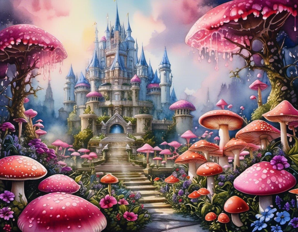 Fairycore Mushroom Kingdom in Watercolor Style