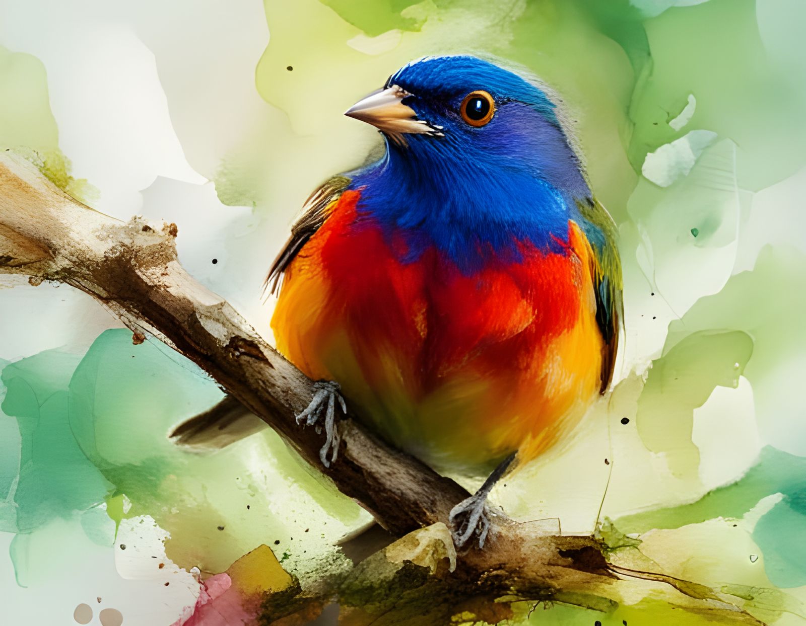 Painted Bunting in Inkblot Oil Painting Style