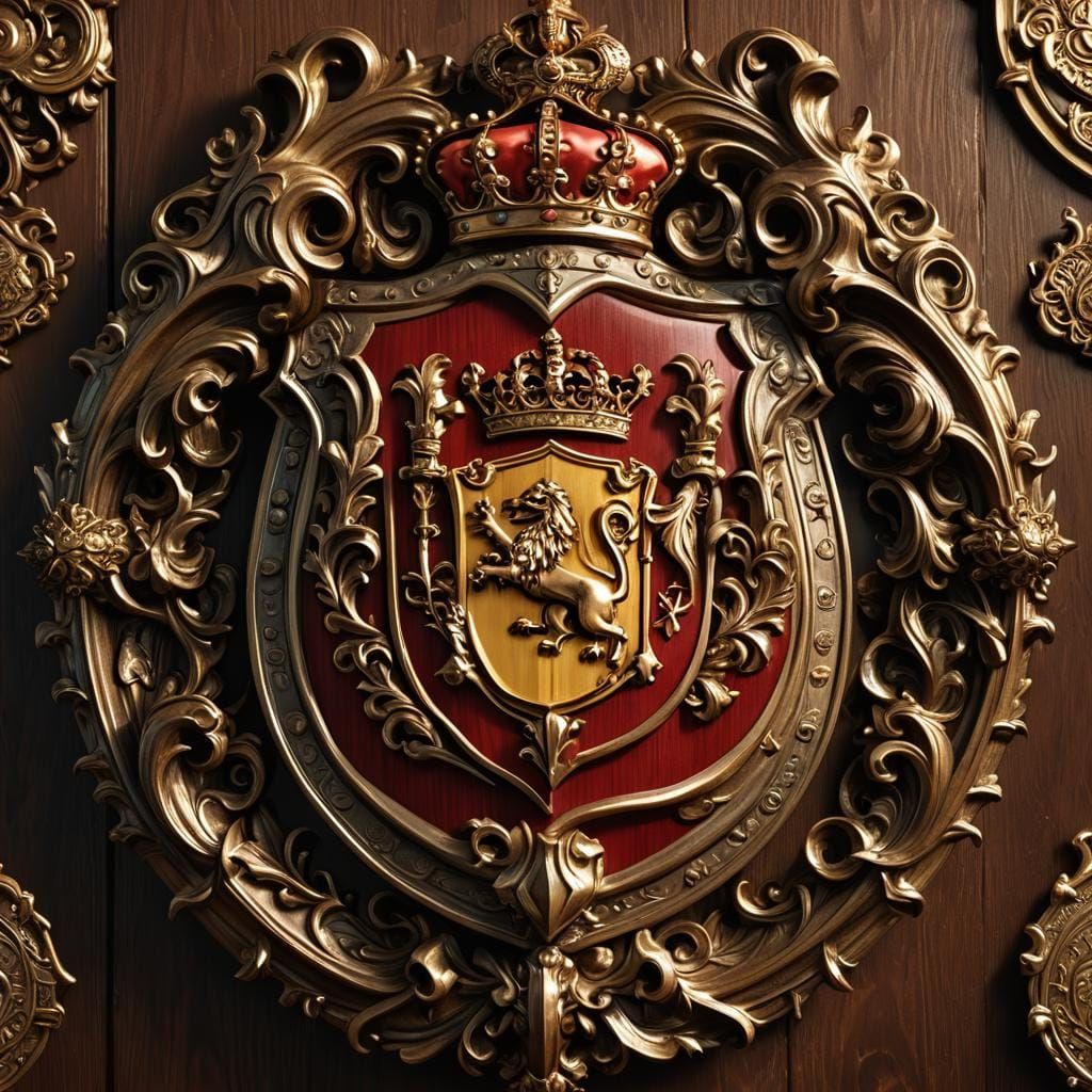 Royal Spanish Shield with Family Crest in Hyperreal Detail