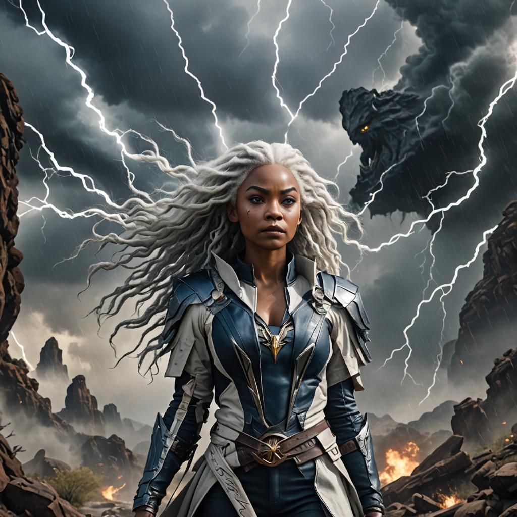 White-Haired Woman as Storm in Detailed Digital Painting