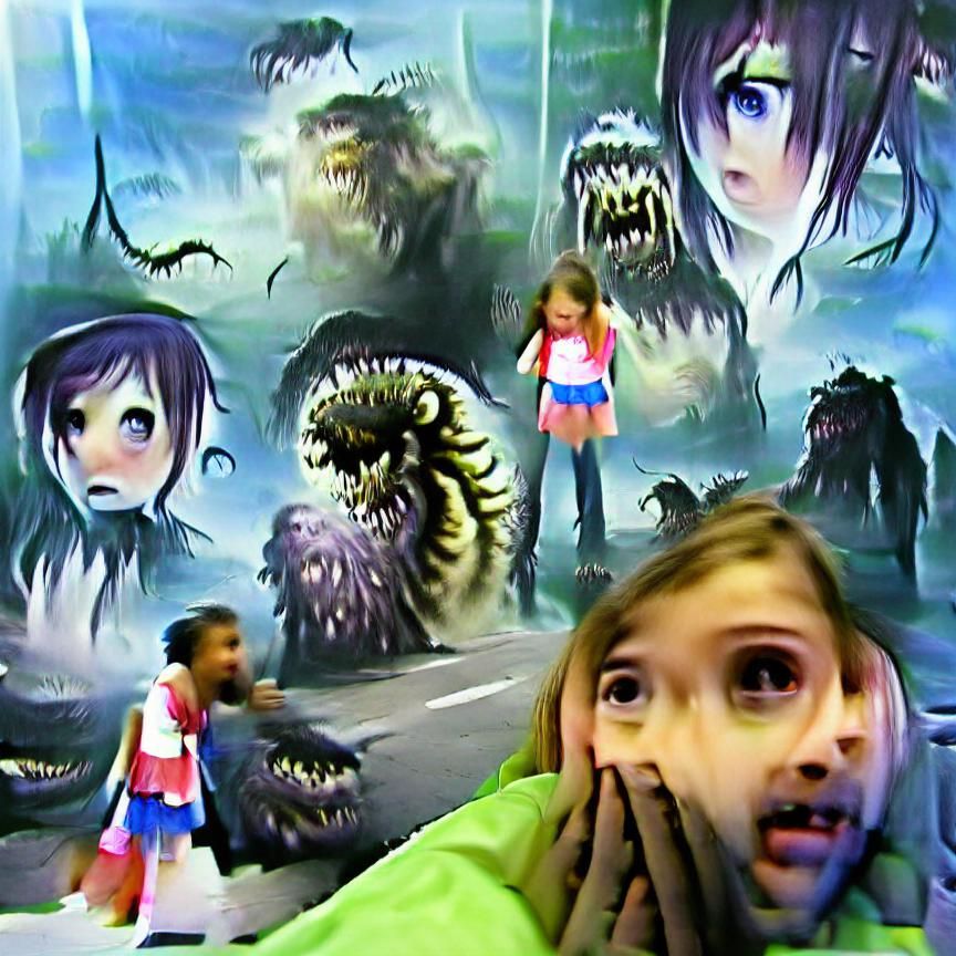 Terrified Girl's Encounter with Monsters