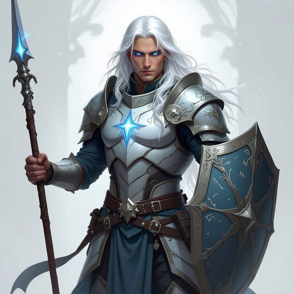 Aasimar Paladin with Glowing Eye and Rune Armor