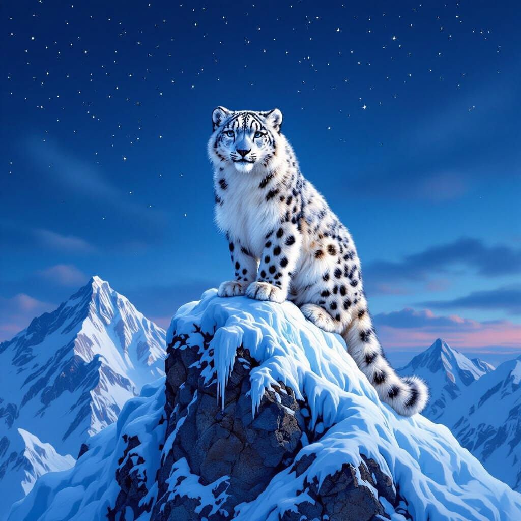 Snow Leopard Portrait in Hyperrealistic Style