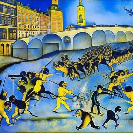 Ant Battle in Hamburg: Chagall and El Greco Style