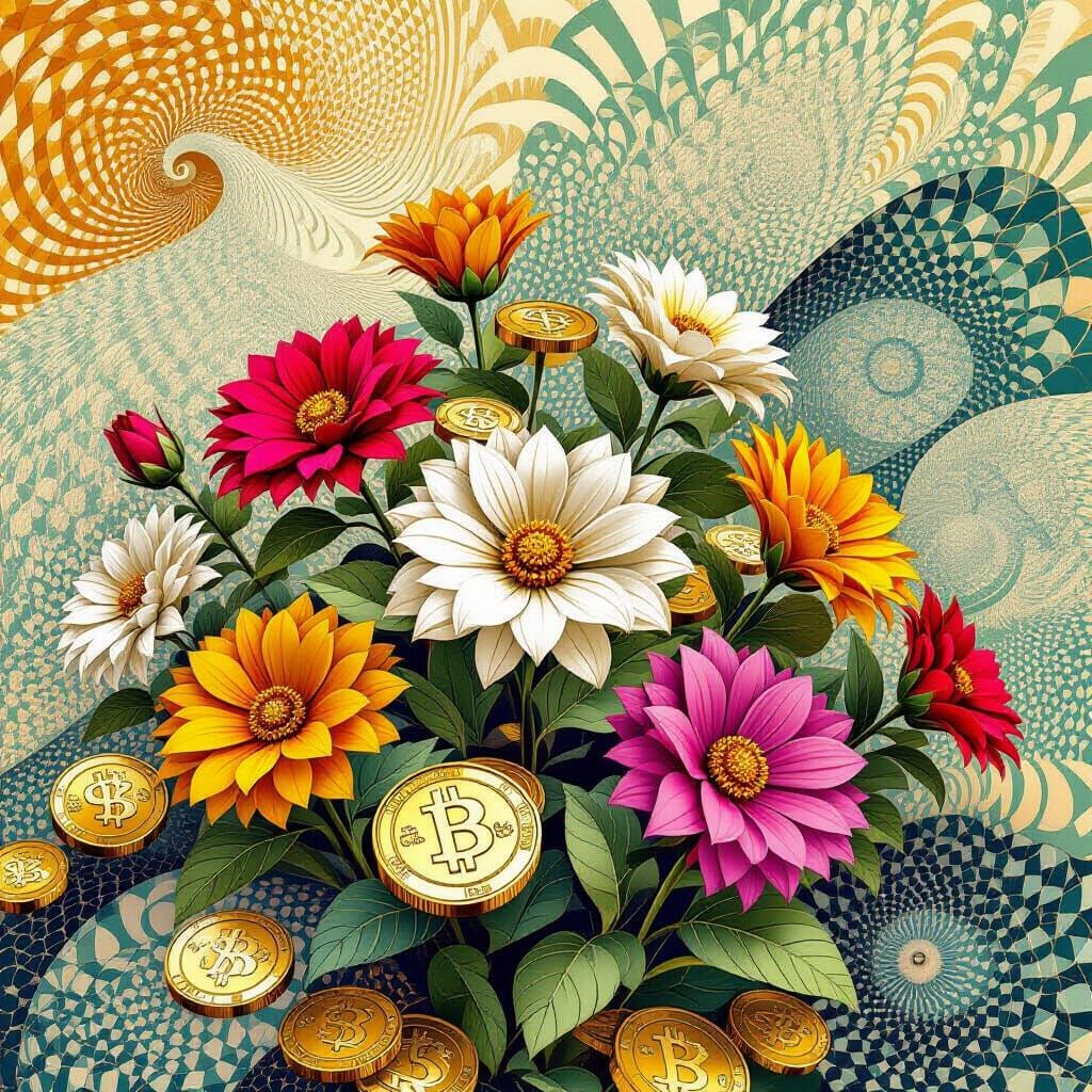Money Flower Garden with Abstract Patterns