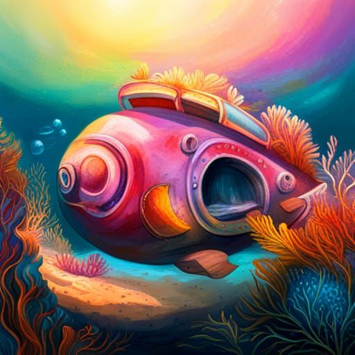 Colorful Submarine Graffiti Art on Coral Reef