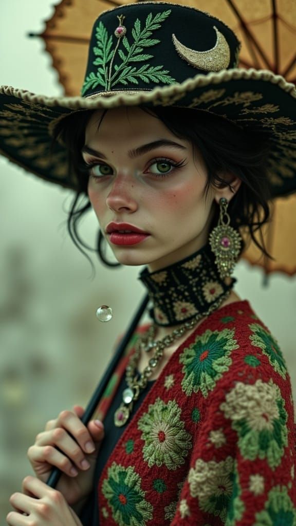 Gothic Boho Woman with Blue Hair in Antique Shop