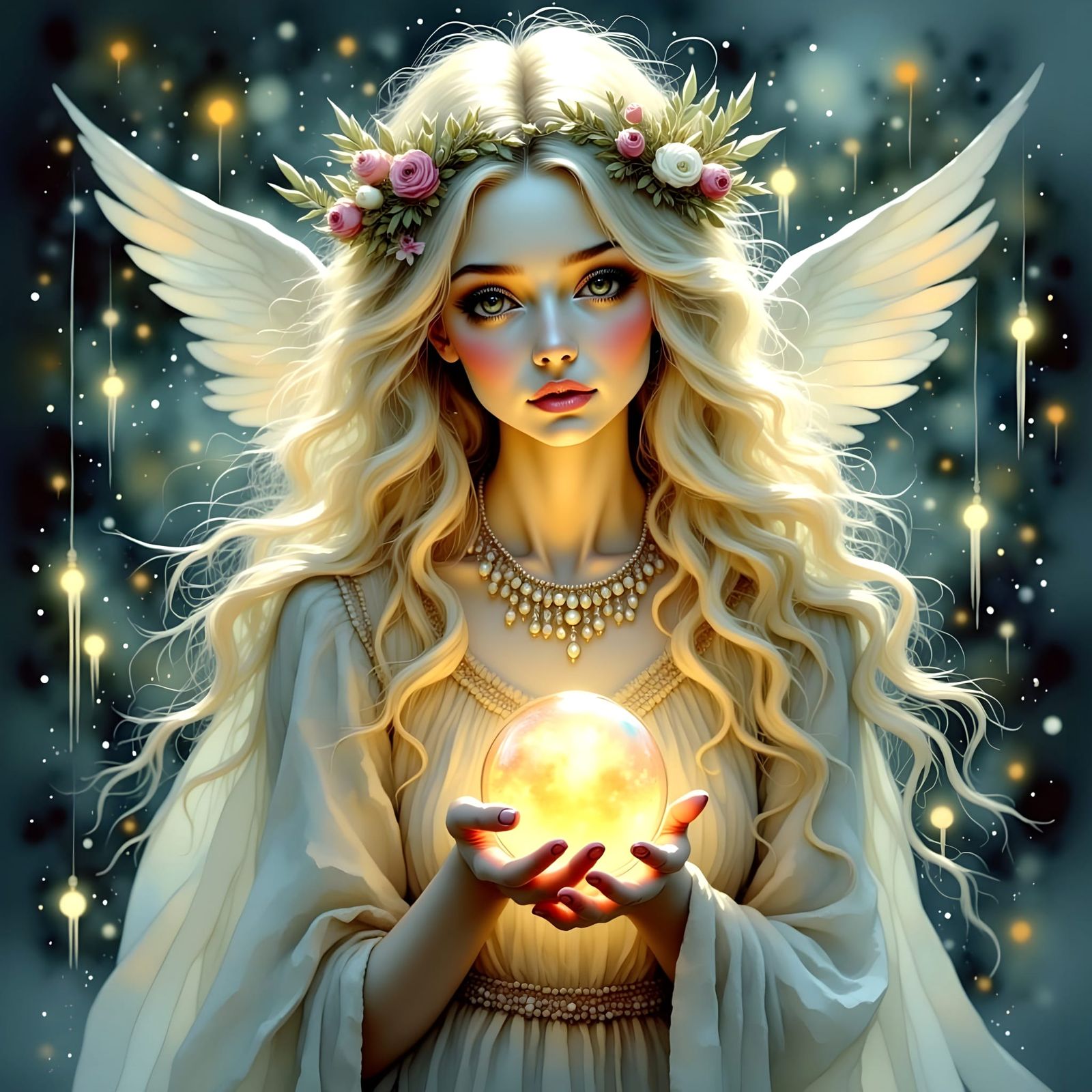 Ethereal Light Angel in a Filigran, Hyperdetailed Scene