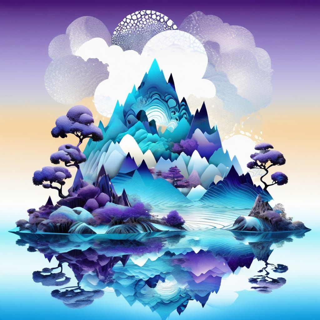 Surreal Fantasy Landscape with 3D Shading and Abstract Fract...