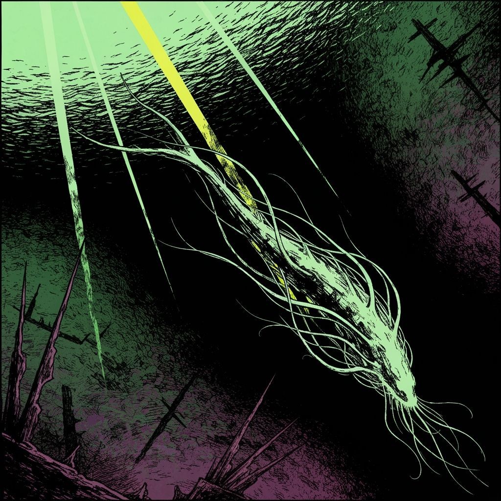 Sublime Abyssal Creature in Woodcut Engraving Style