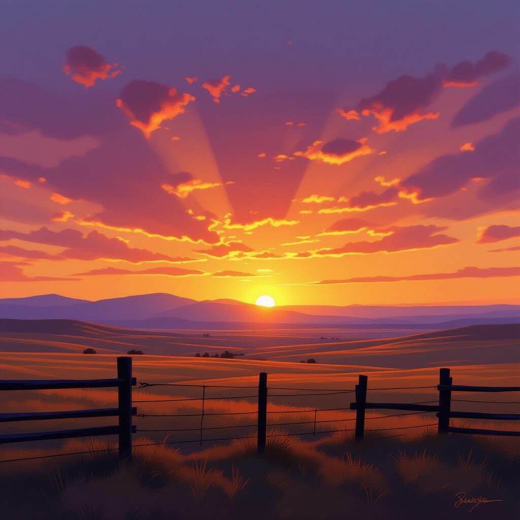 Laramie Sunrise Over Vast Plains in Realistic Style