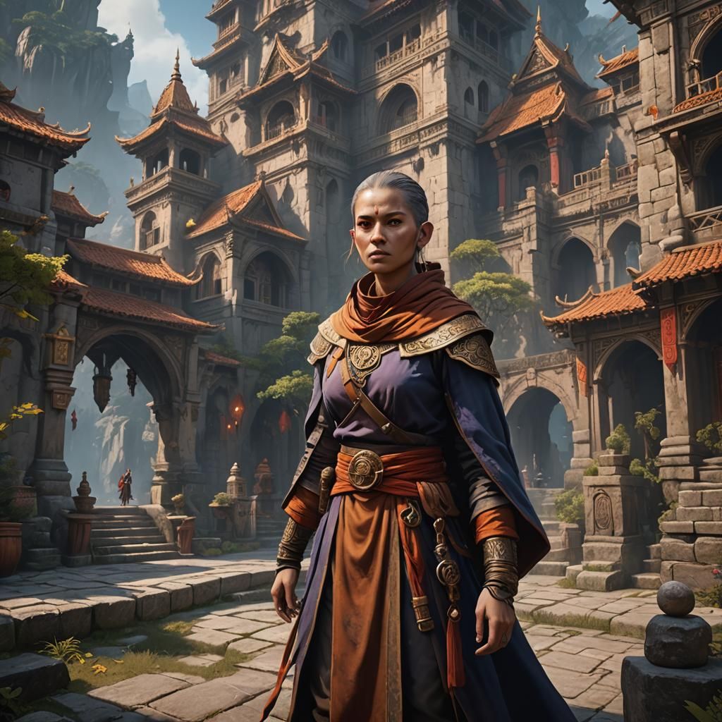 Female Monk in D&D Style, Detailed Matte Painting