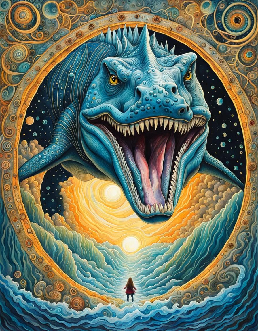 Megalodon in Seascape Portal with Neon Elements