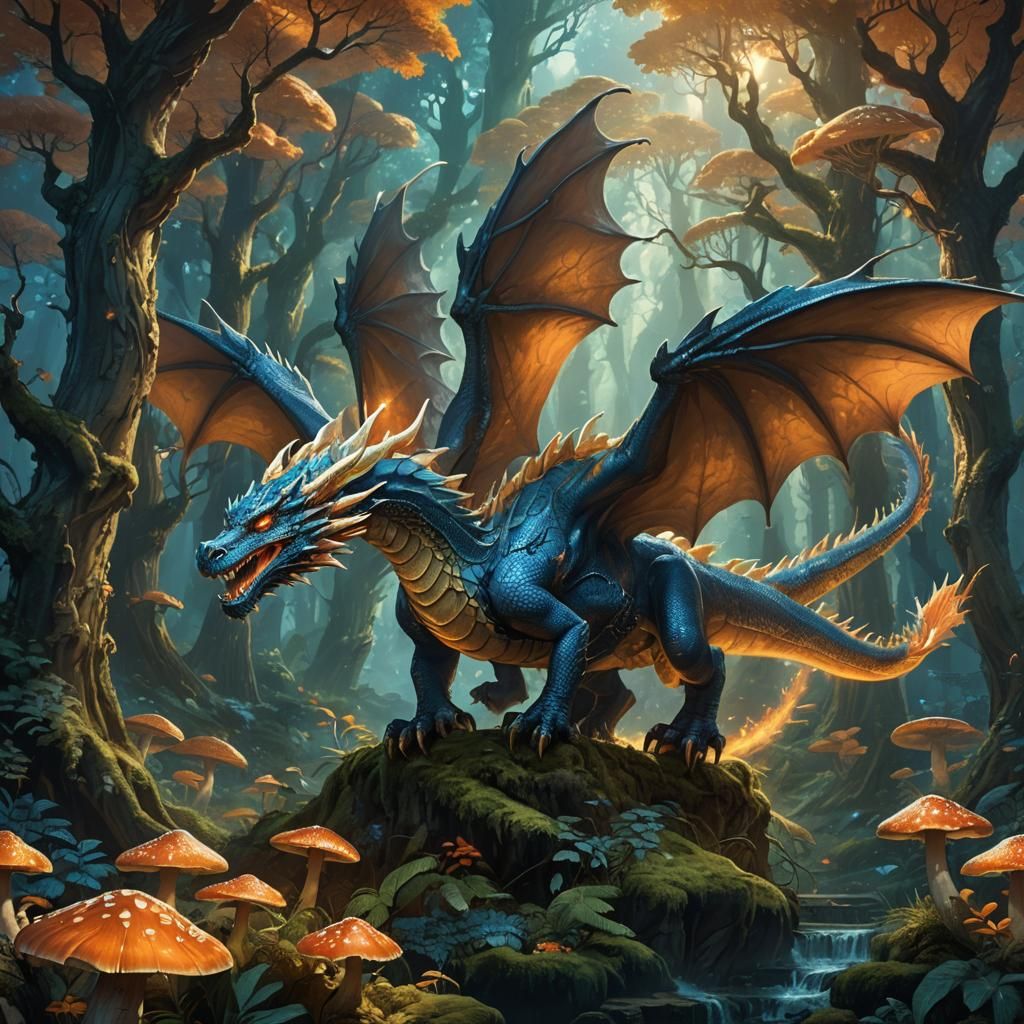 Majestic Dragon Soaring Through Mystical Forest