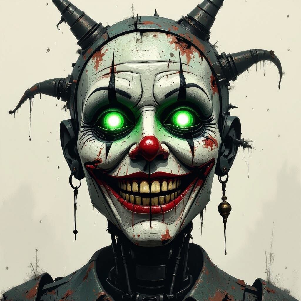Creepy Carnival Automaton Face With Glowing Eyes
