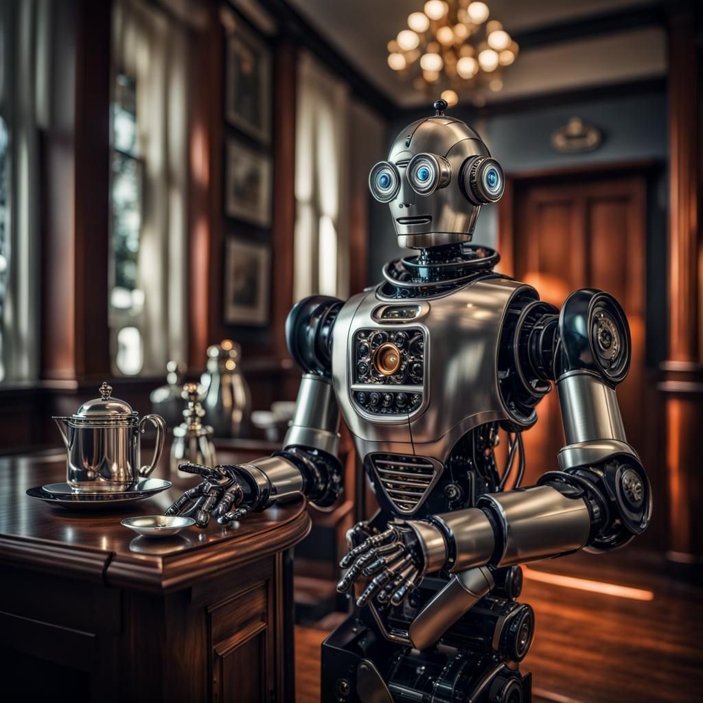 Hyperrealistic Robot Butler Ready to Serve