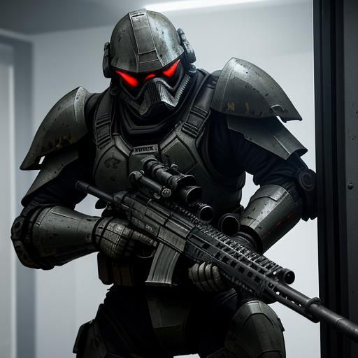 Armored Trooper Breaching Door in Gritty Digital Art