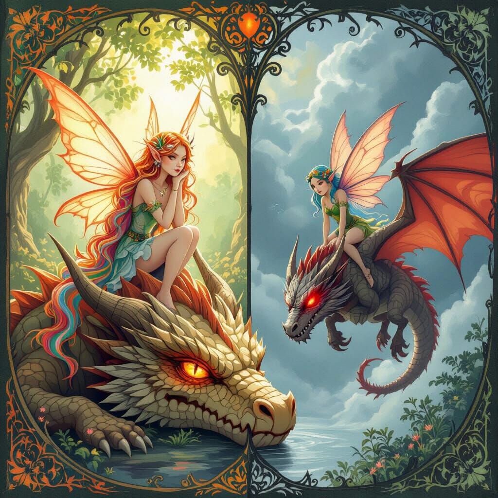 Dragon Fairy of Peace and Fury in Art Nouveau Style