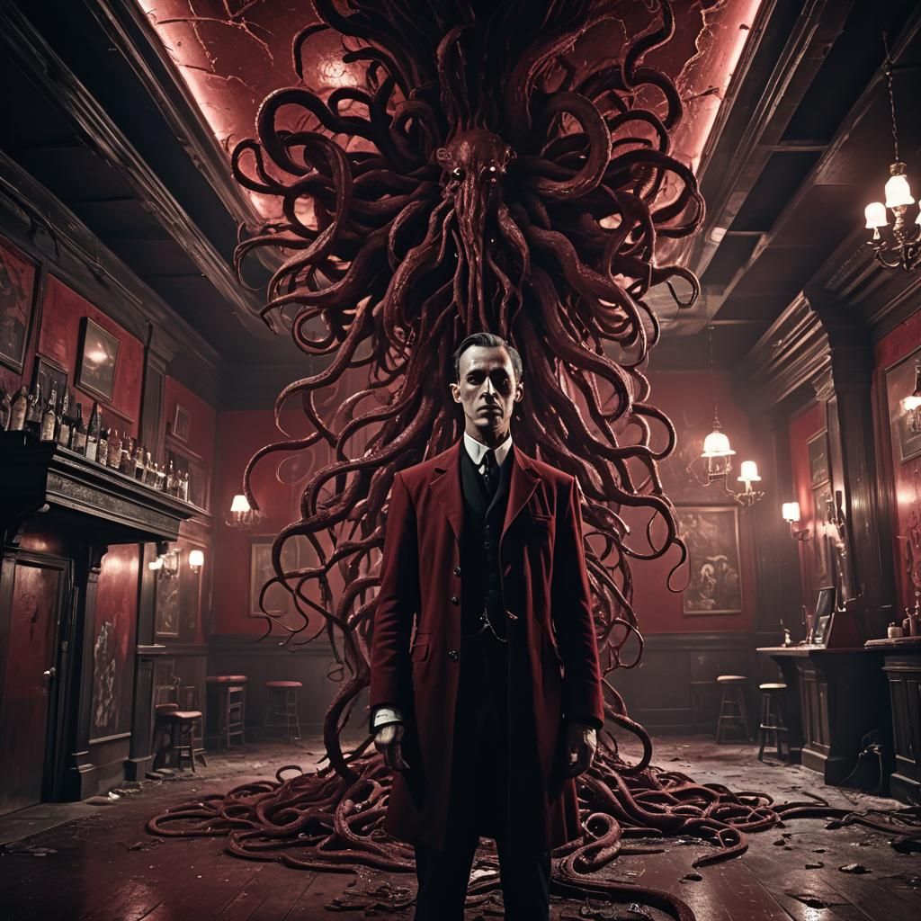 Eerie Lovecraftian Saint in Decaying Velvet Bar